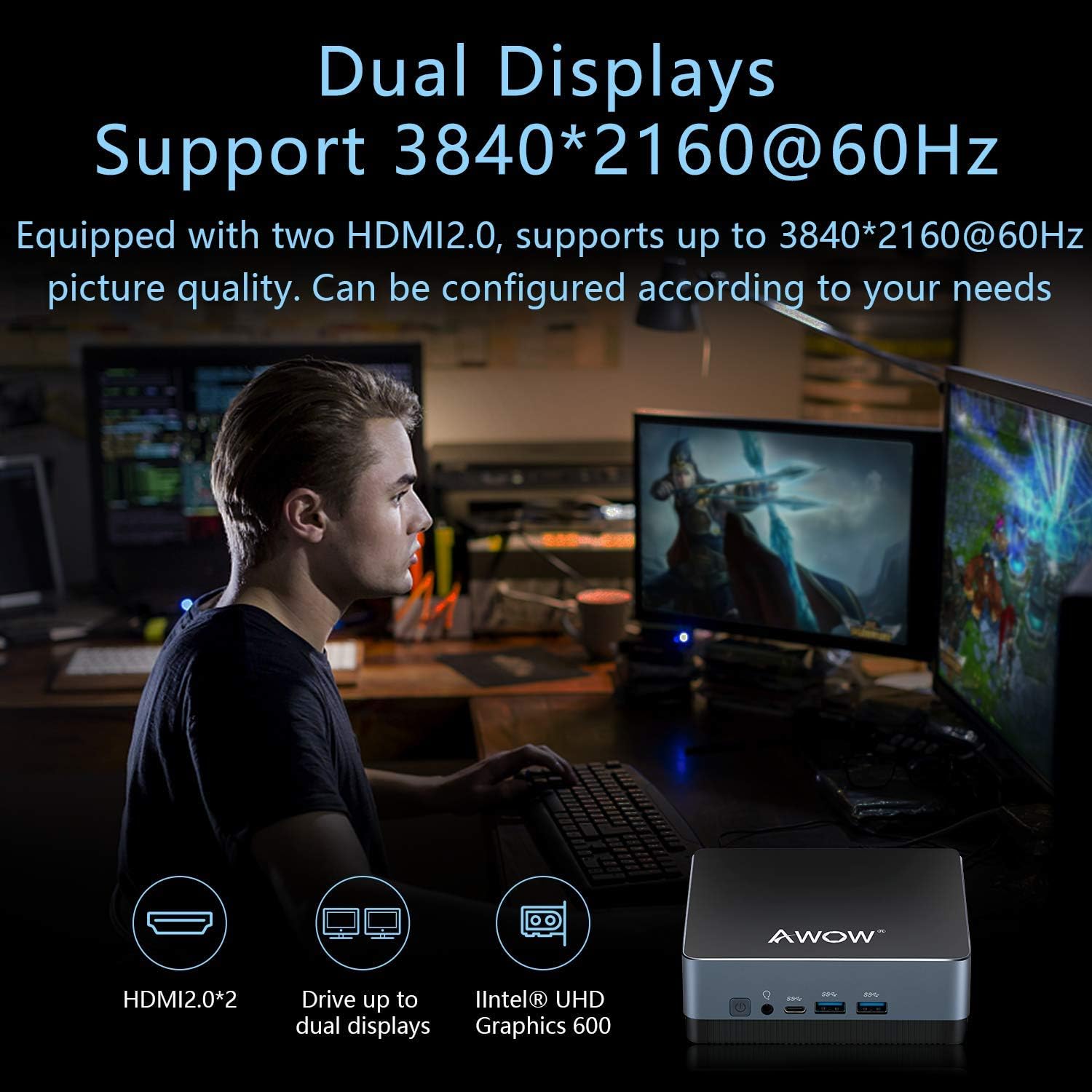AWOW Mini PC Mini Desktop Computer Windows 10 Intel Celeron J4125 8GB RAM 128GB SATA SSD, Dual Band WiFi, Dual HDMI 2.0X2, USB, Bluetooth, Gigabit Ethernet, NY41 Micro PC