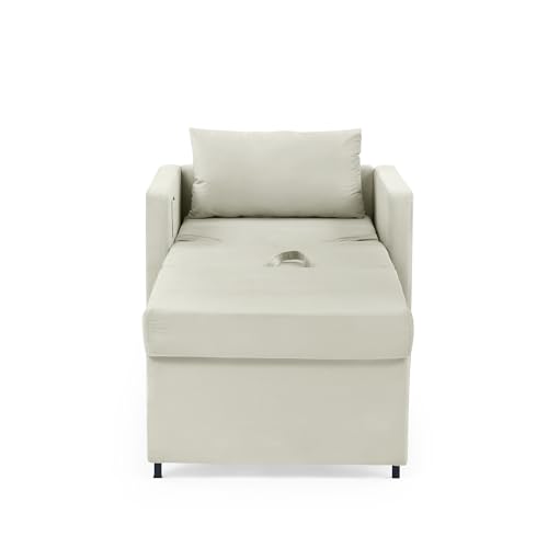 Recliner Chair, Convertible Sleeper Chair, Sofa Bed Chair 2-in-1, Convertible Chair for Living Room, Bedroom, Office, Ottoman Bed for Small Space with One Pillow (Beige)