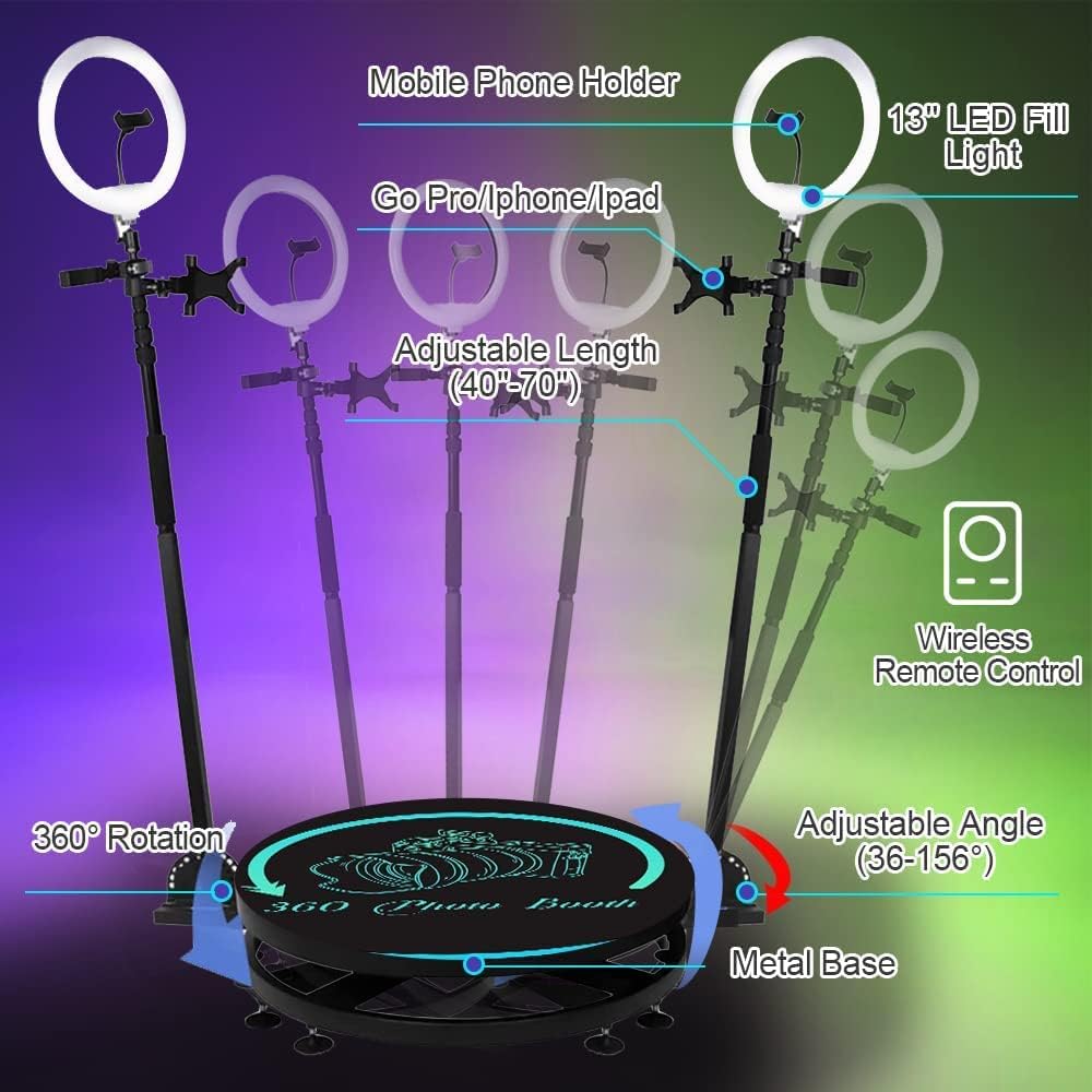 BLUELF 360 Photo Booth Machine for Parties Support Customize Logo 360 Spin Selfie Platform for Party, Wedding, Live Broadcast, Big Event (31.5’’)