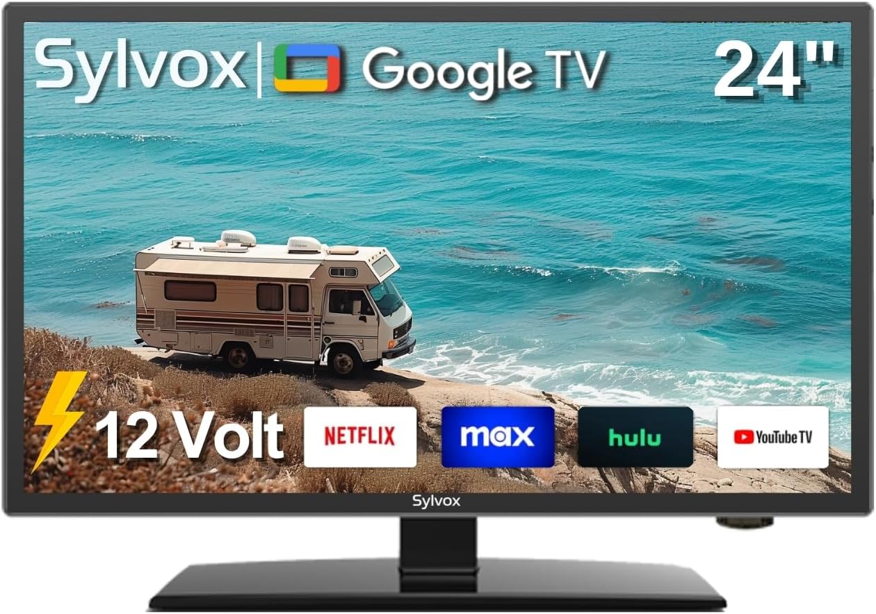 SYLVOX Smart RV TV, 24'' 12 Volt TV for RVs 1080P FHD Google TV with Google Assitant, App Store, Chromecast, Small Smart Television for RVs, Campers, Boats and More