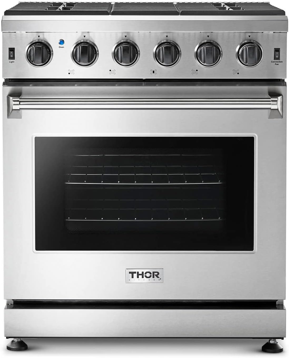 Thor Kitchen 30 in. 4.55 Cu. Ft. Freestanding Gas Range with 5 Burners, Continuous Cast Iron Grates, in Stainless Steel, LRG3001U