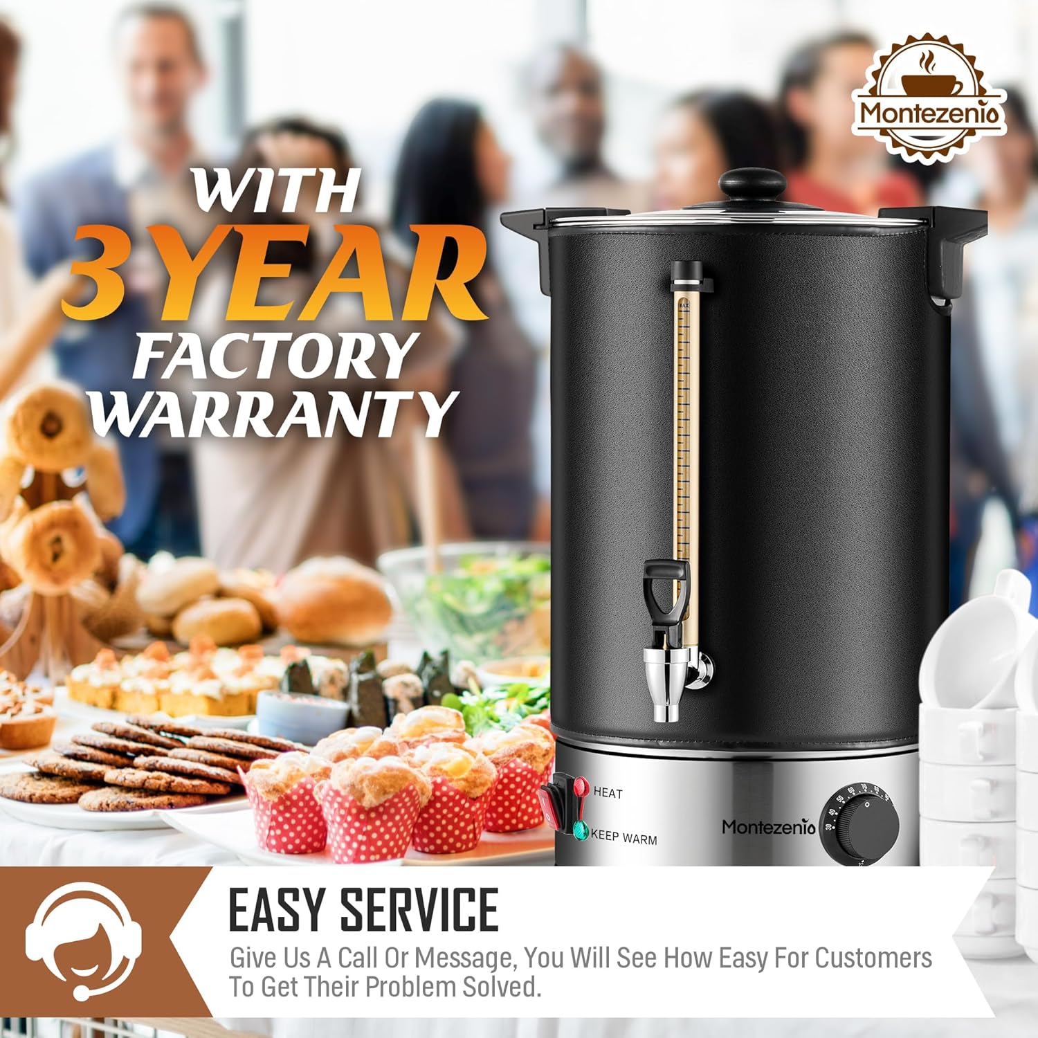 100 Cup Commercial Coffee Urn,Stainless Steel &Thermal Sleeve, 15L Large Coffee Dispenser to Quick Brewing, Hot Water Urn for Home Party Office Catering with Water Level，Temp Control,Indicator Display