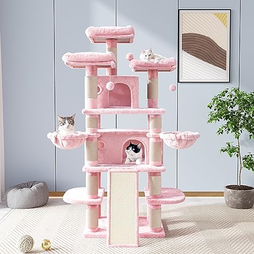 Allewie 68 Inches Cat Tree/House and Towers for Big Feline/Scratching Post/Multi-Level Large Kitty Climbing Tree with Condo/Smokey Grey