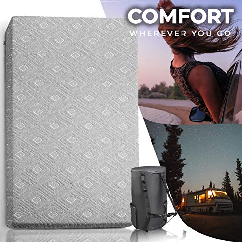 Roll Up Travel Mattress, CertiPUR-US 3” Cooling Gel Infused Memory Foam Sleeping Pad, Portable Foldable Floor Mat for Camping, Car & Bed Topper w/Waterproof Cover, Carry Bag | Kids, Cot, Single, Twin