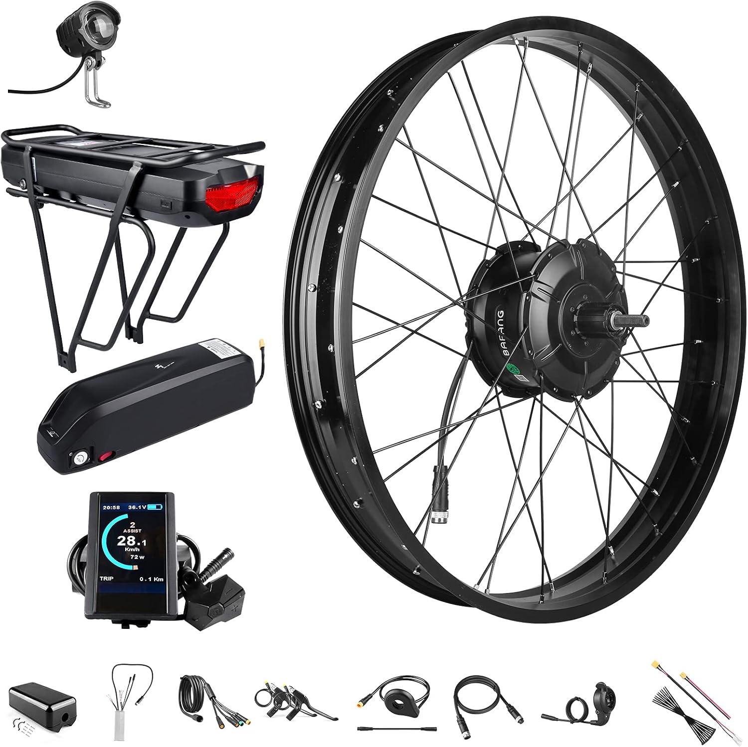 BAFANG 48V 1000W Rear Hub Motor Ebike Conversion Kit for 26 Fat Tire Bikes Cassette Rear Wheel Brushless Hub Motor Drive Electric Bicycle Conversion Kit with Optional Display and Ebike Battery