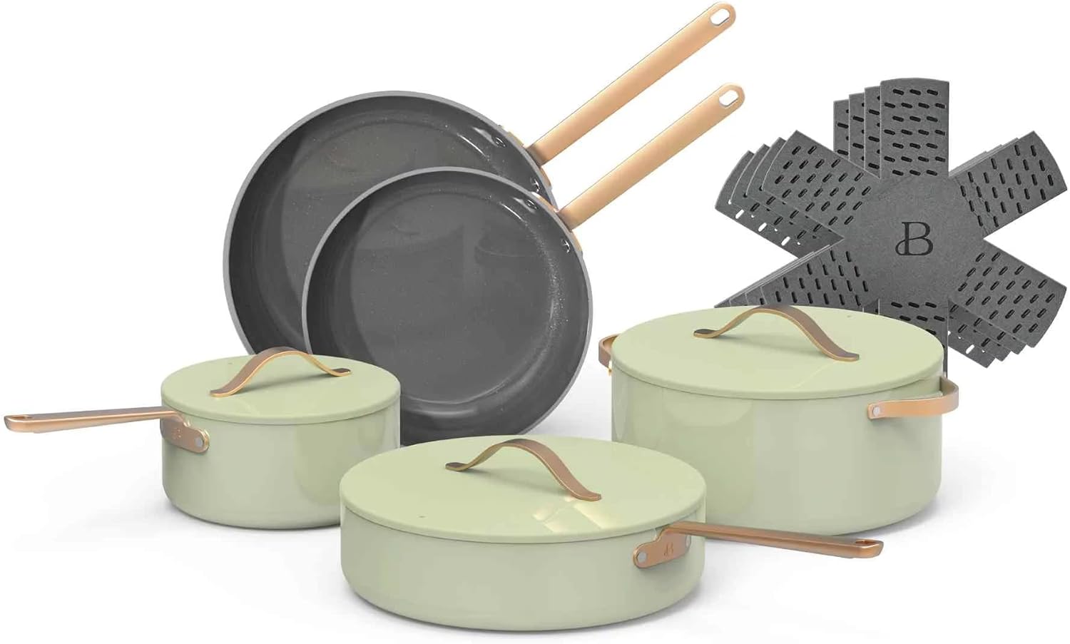 12pc Ceramic Non-Stick Cookware Set, Sage Green by Drew Barrymore
