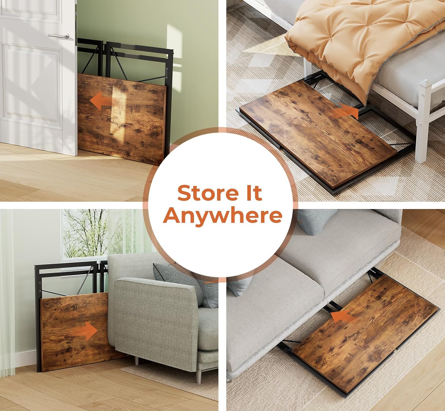 Coavas 31.5 inch Folding Desk No Assembly Required, SOROGRA Folding Desk Small Foldable Desk 31.5 inch with Led Lights for Small Space