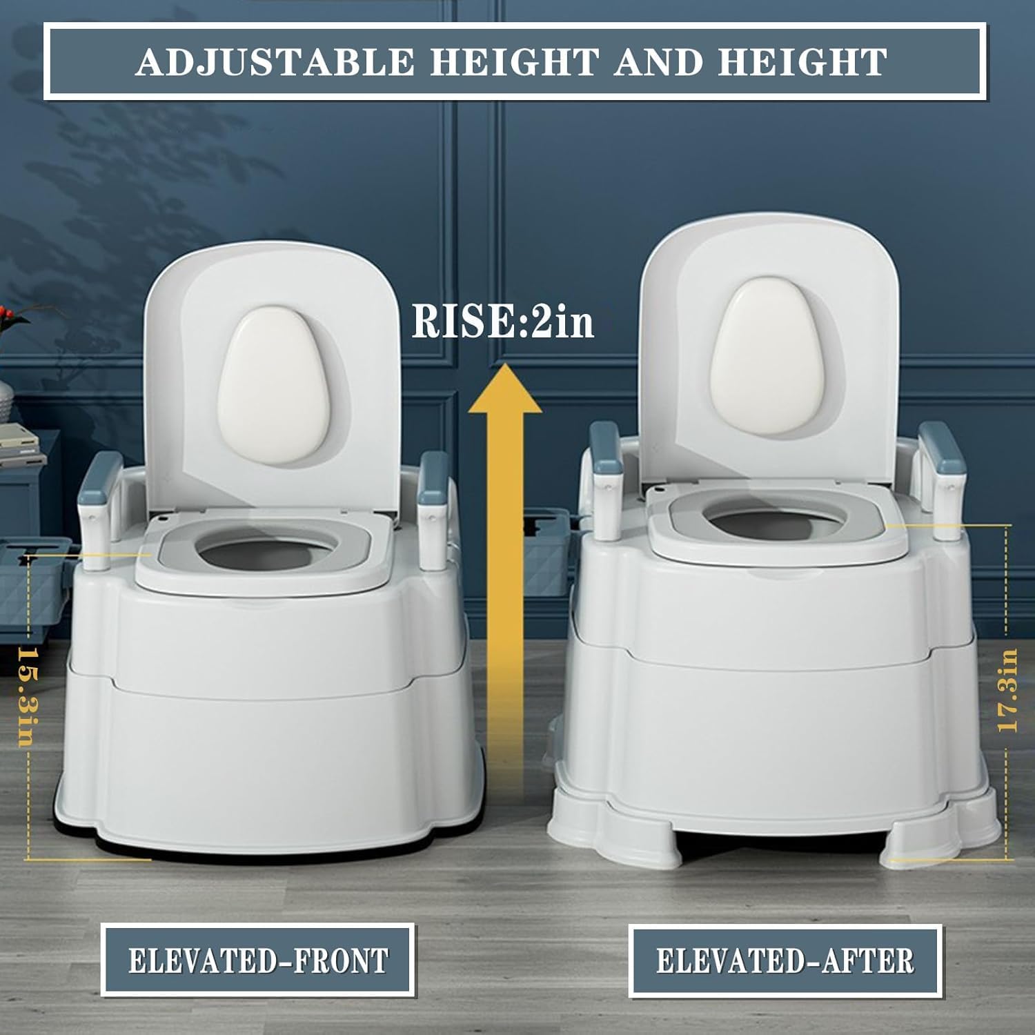 Bedside Commode Upgraded Safety Commode Toiletfor Elderly and Disabled with Detachable Armrests Height Adjustable Indoor Outdoor Commode for Elderly, Disabled, Adult, 500lbs Heavy Duty