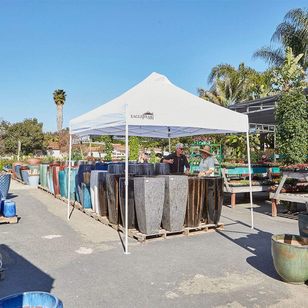 EAGLE PEAK 10' x 10' Heavy Duty Commercial Canopy Tent Pop Up Industrial Instant Canopy Shelter with 100 Square Feet of Shade (White)