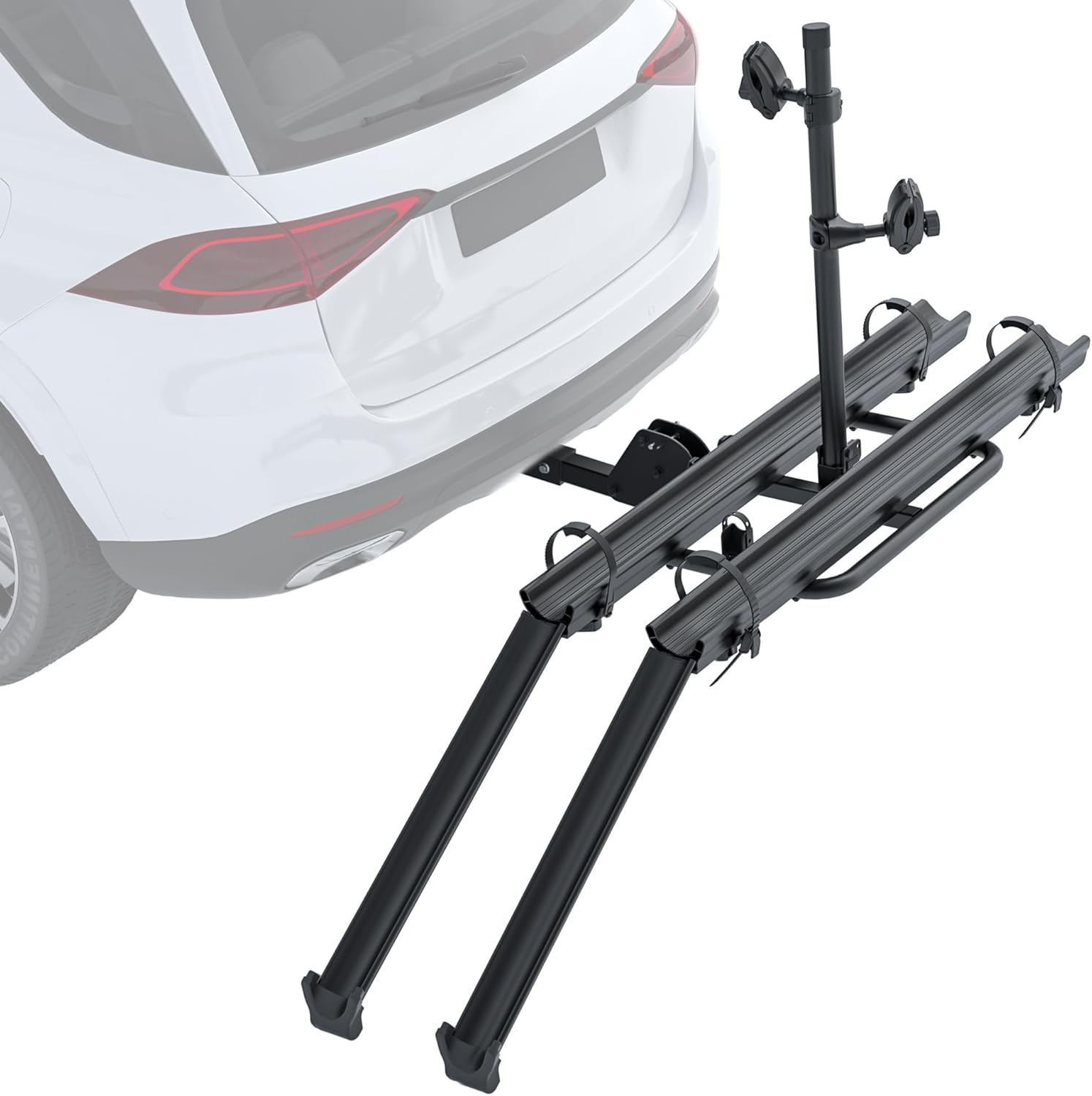 2 EBike Rack With Ramp, 2" Hitch Mounted Carrier Bike Racks Platform, 200 Lbs Max Loading for Standard, Fat Tire and Electric Bicycles, Foldable Heavy Duty E-Bike Rack for SUVs Cars Trucks RV
