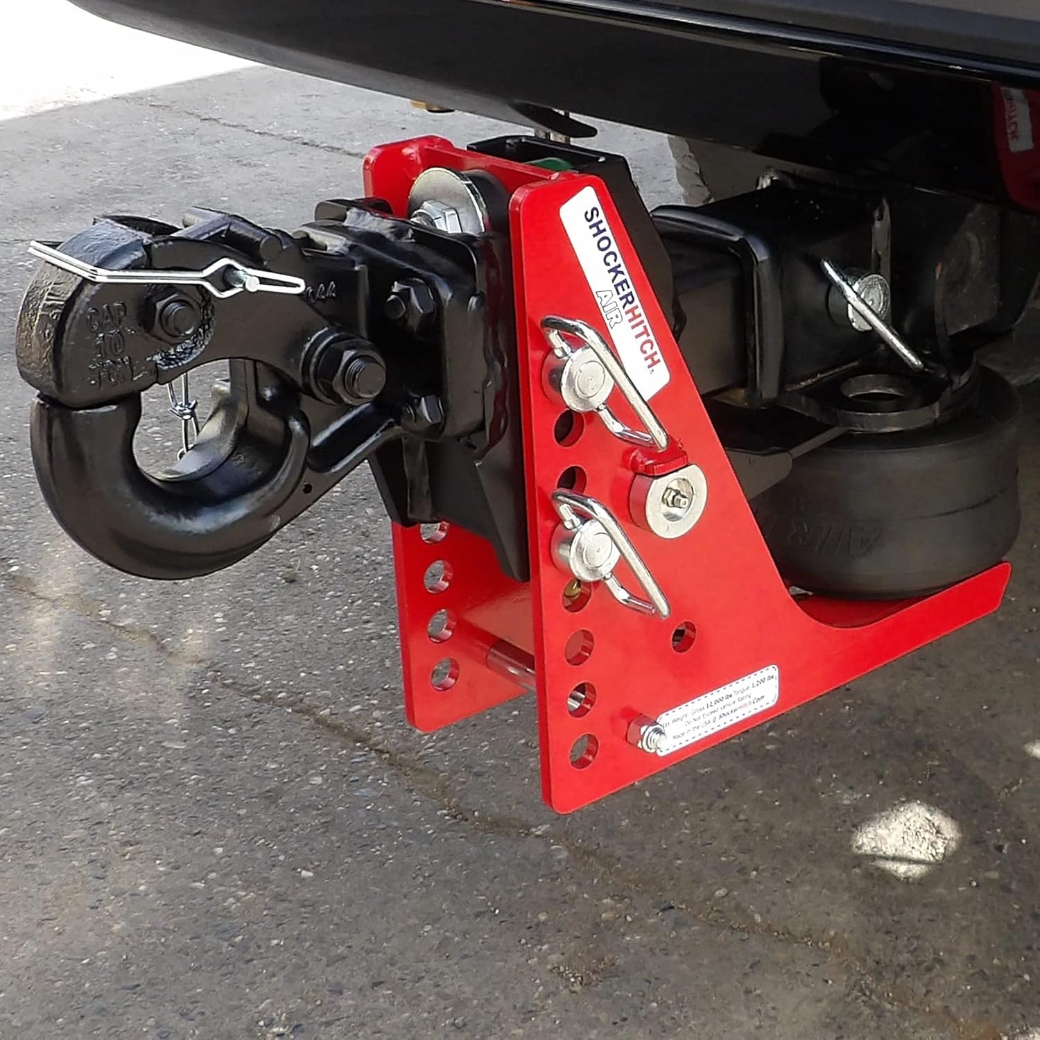 Shocker Air Pintle Hitch - Adjustable - Military Style Hitch, Fits 2" Hitch - 0" to 4" of Drop, 12000 lbs