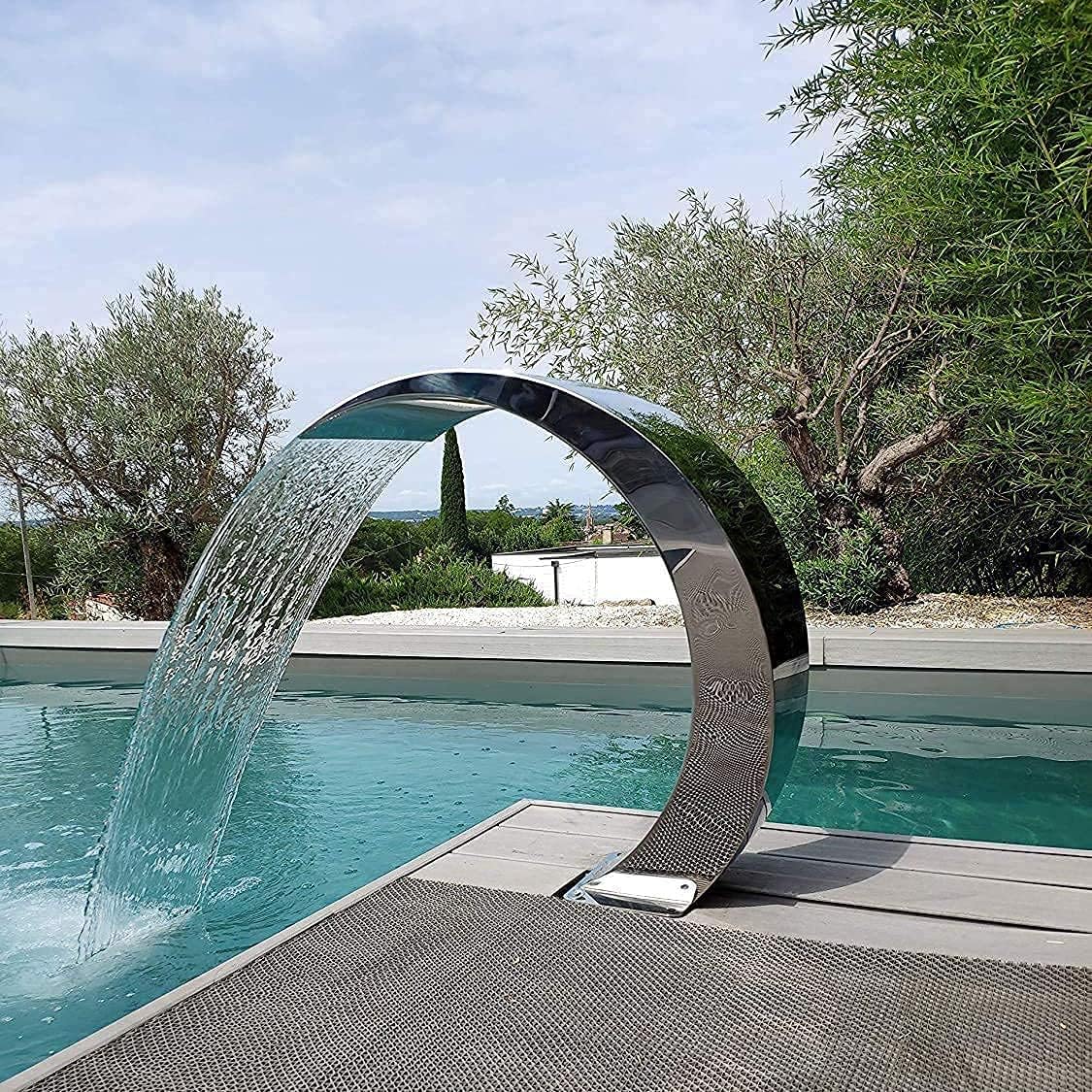 Swimming Pool Fountain for Inground Pools Garden Outdoor Pond, Stainless Steel Pool Waterfall Fountain Swimming Pool Spray Screen