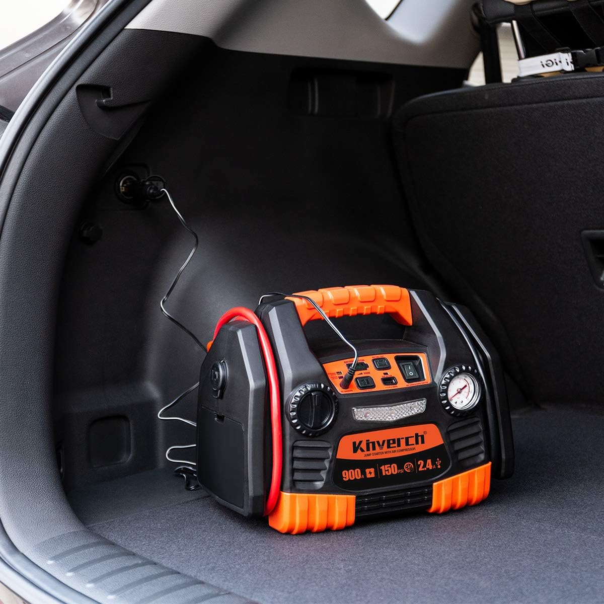 Kinverch Portable Car Jump Starter 1000 Peak Amp 12-Volt with 1-USB 1-12V Power Ports & 150 PSI Air Compressor