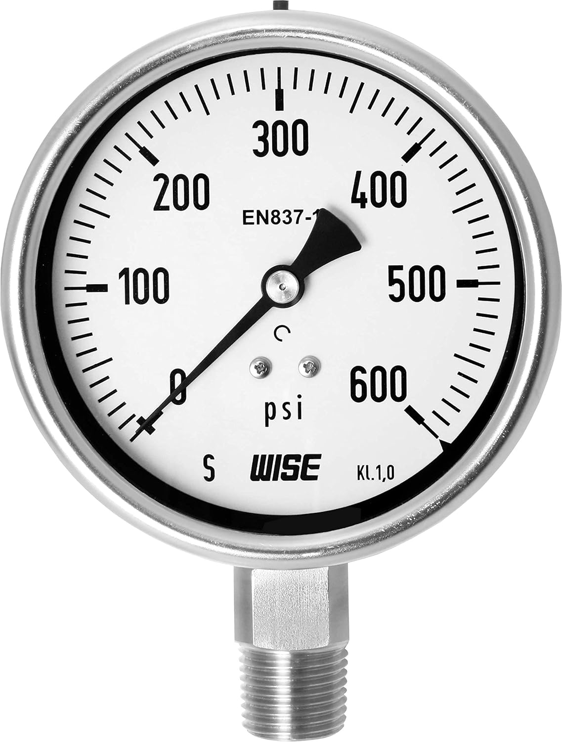 WISE Industrial Service Pressure Gauge P252 100mm(4") Dial, 1/2"NPT(M), Bottom Connection, 0~400psi, Full Stainless Steel Internals, Made in Korea Pack of 2