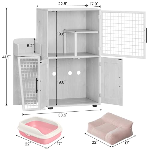 IDEALHOUSE Modern Villa Cat Litter Box Enclosure with Platform,Double Layer Cat Litter Hidden Furniture,Hidden Cat Washroom Furniture Indoor, Cat House with Ladder,33.5" L x 17.9" W x 41.9" H,Wax Wood