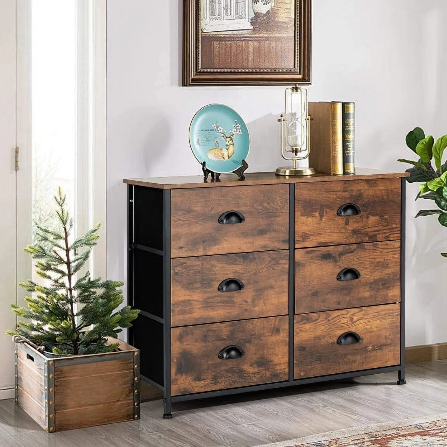 6 Drawer Dresser for Bedroom, Chests of Drawers, Fabric Vertical Dresser Storage Tower, Brown