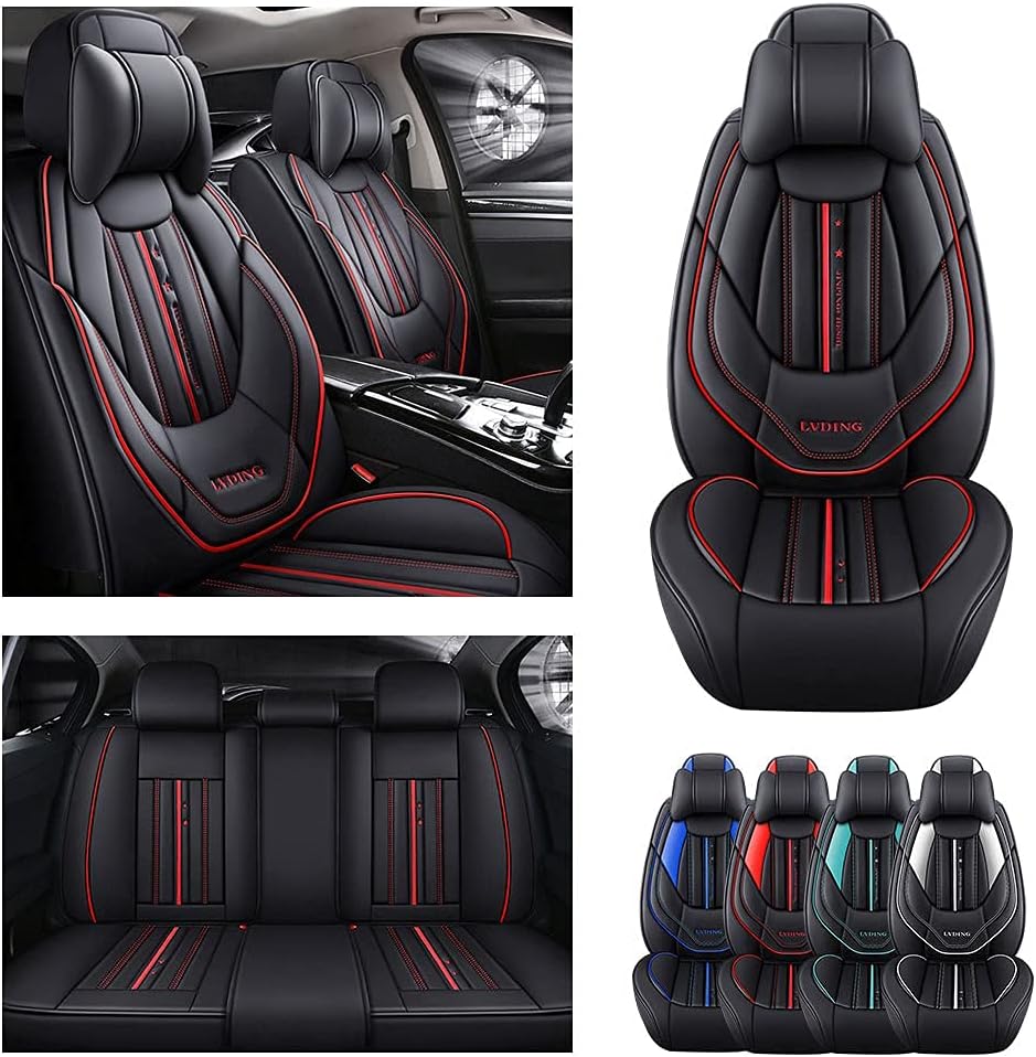 Blackwheel Car Luxury Seat Cover Front Rear Vehicle Leather Cushion Cover Universal Automobile Protector 276667=B3X67, Style 1 Luxury Black