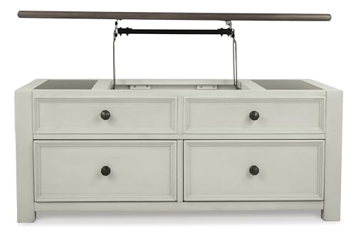 Signature Design by Ashley Bolanburg Farmhouse Lift Top Coffee Table with Drawers, Antique Cream & Brown