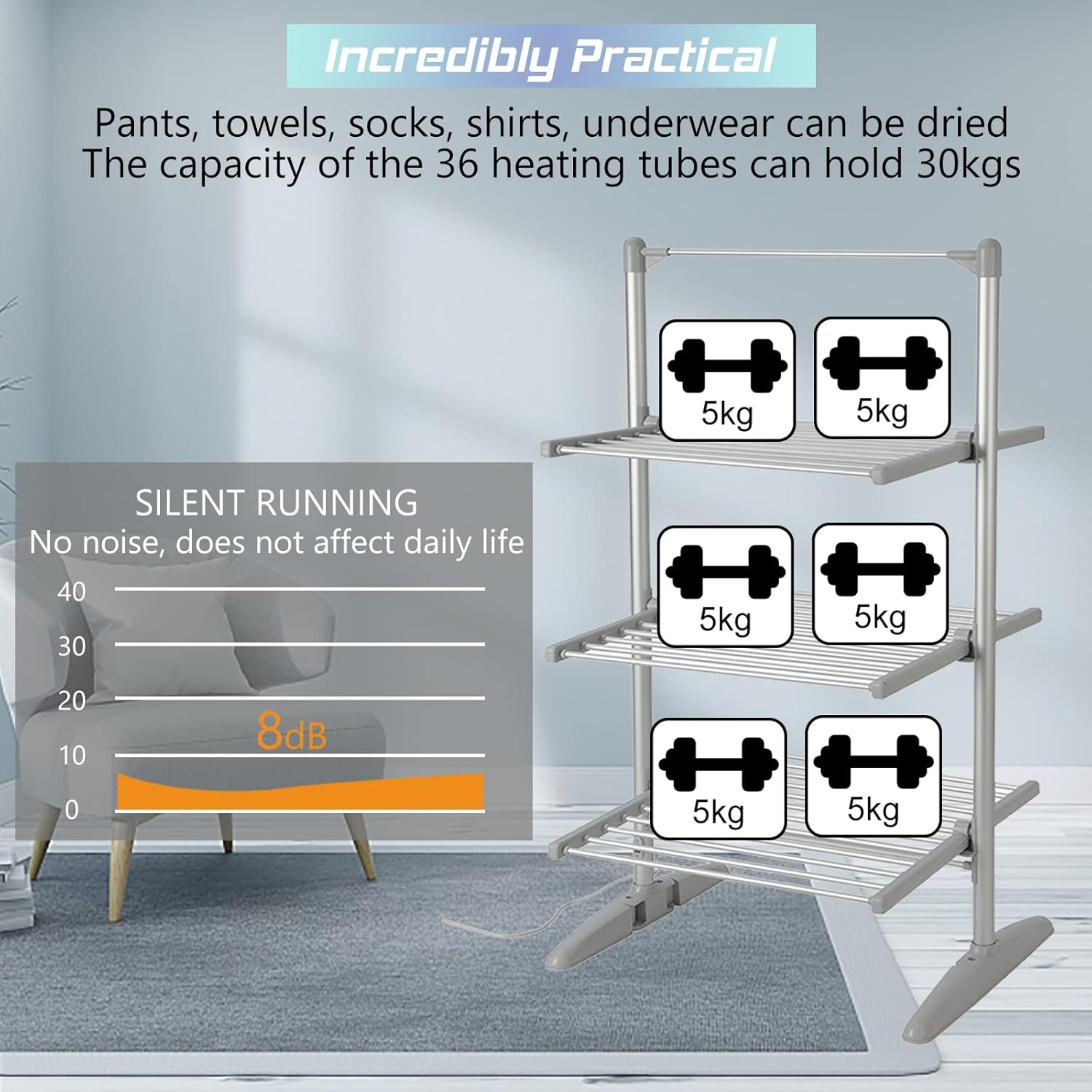 Heated Drying Rack Folding Electric Clothes Drying Rack Collapsible Laundry Drying Rack Free-Standing Heating Garment Dryer Towel Rail Space Saving for Home Indoor Outdoor