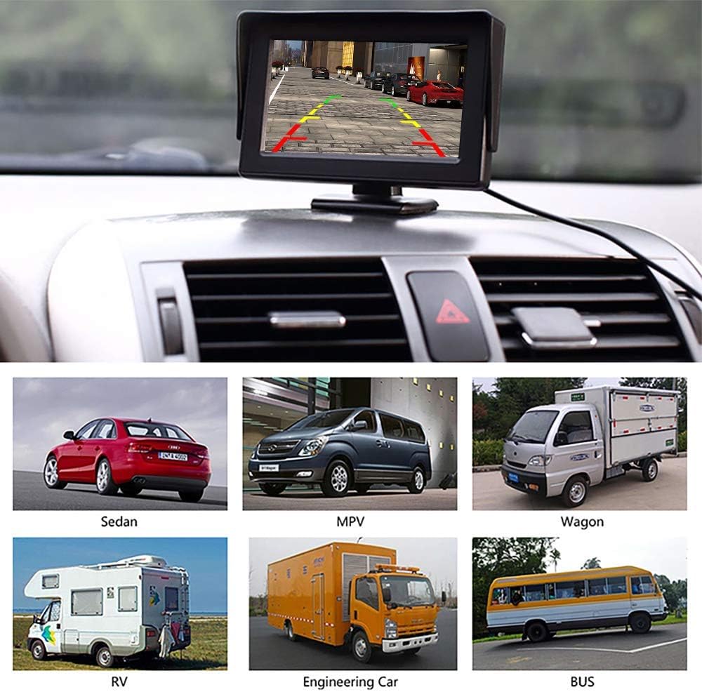 Backup Camera 4.3 Inch HD 720P Car Backup Camera for Cars,Trucks,Pickups,Suvs Easy Installation Waterproof Night Vision 12 LED Rear Backup Camera One Power System Reverse/Continuous Use Grid Lines