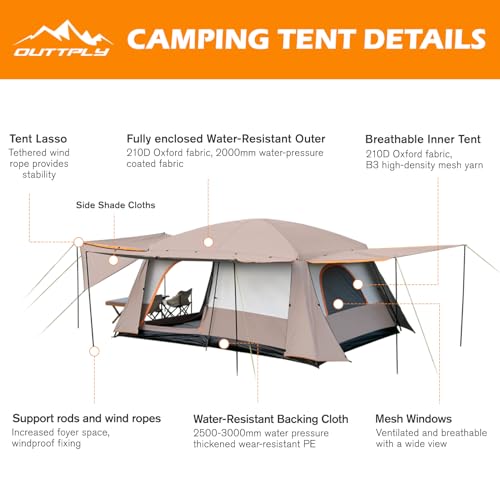 Camping Tent 4-6 Person, Double Layer, Multi-Room Family Cabin Tents with 3 Doors, Mesh Windows, Rainfly & Windproof, Large Waterpoof Tents for Outdoor Camping Hiking Picnic Gathering