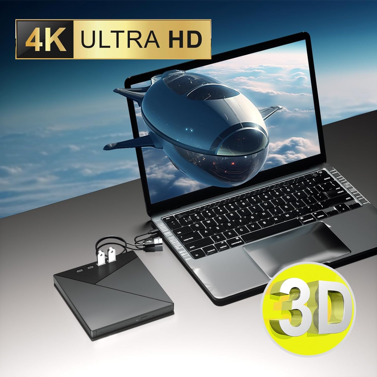 7 in 1 External Blu Ray Drive, 4k Blu Ray Burner with USB 3.0 Type-C Portable Blu Ray Drive, CD DVD Burner 3D BD Player with SD/TF Ports, 4k Optical Drive Compatible with Windows MacOS Laptop Desktop