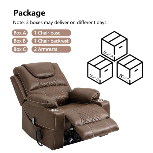 Power Lift Chair Lay Flat Recliner Infinite Position Electric Dual Motor Stand Up Lift Chair with Massage and Heat for Adults,Heavy Duty Recliners with 2 Remote Controls and Two Cup Holders