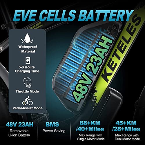 2000W Fashion Electric Bike Dual Motor Ebike Adults 26" Fat Tire Electric Mountain Bike 48V 23AH Removable Battery 35 MPH 21 Speed Hydraulic Disc Brake