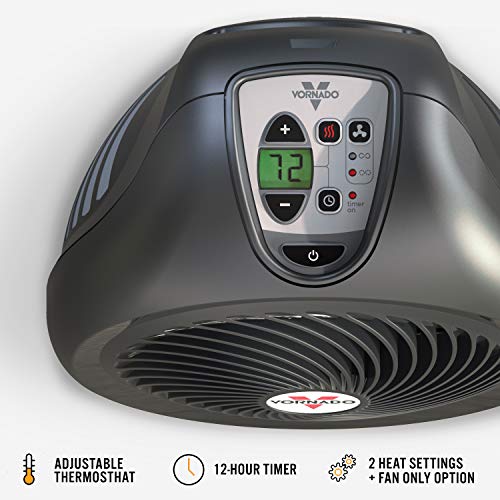 Vornado VH2 Whole Room Space Heater, Linen & MVH Vortex Heater with 3 Heat Settings, Adjustable Thermostat, Tip-Over Protection, Auto Safety Shut-Off System, Whole Room, Black