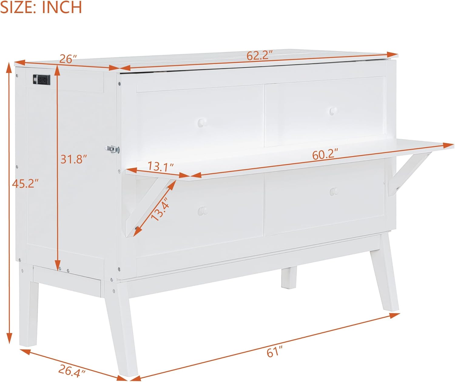 Murphy Bed Queen with Desk Board and Removable Shelves,Wooden Murphy Bed Cabinet with Charging Station, Space-Saving Modern Murphy Cube Wall Bed for Guest Room Home Office, White