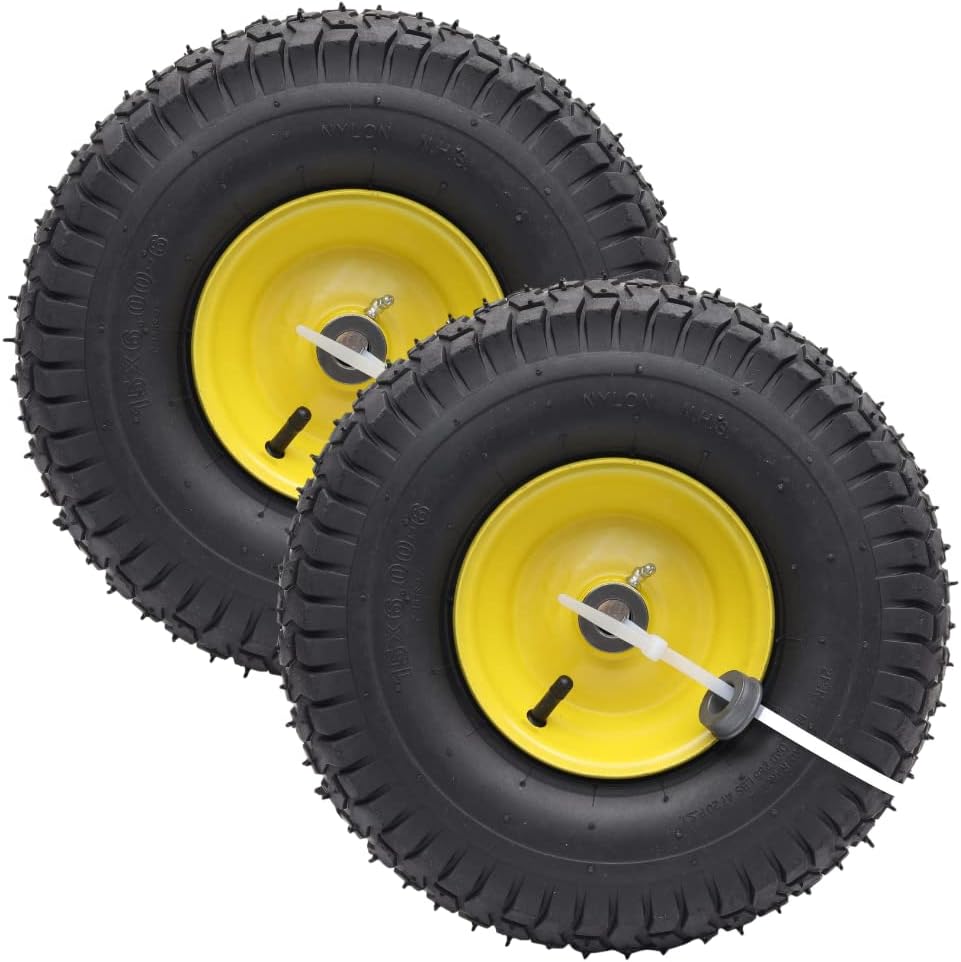 (2 Pack) AR-PRO Exact Replacement 15" x 6.00-6" Front Tire and Wheel Assemblies for John Deere Riding Mowers - Compatible with John Deere 100 and D100 Series - 3” Hub Offset and 3/4” Bushings Pack of 2