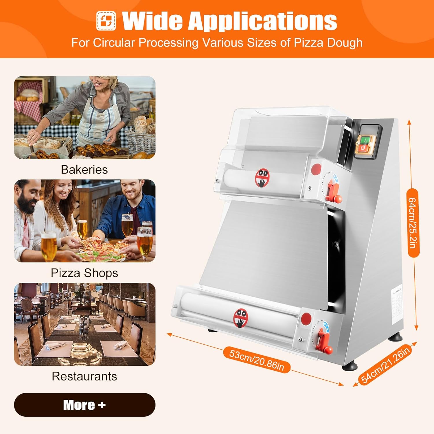 15 Inch Pizza Press Machine Commercial Dough Roller Sheeter Automatic Large Pasta Maker Machine 370W Electric Pizza Dough Sheeter for Noodle Pizza Bread and Pasta Maker Equipment Thickness 0.7-5.4mm