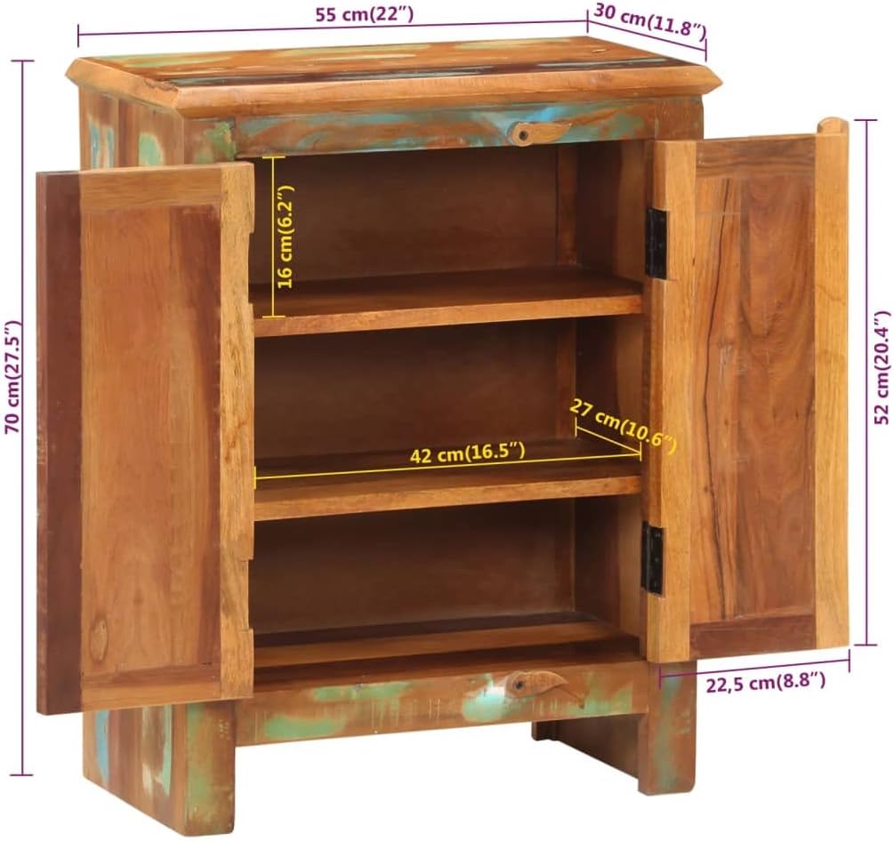 Sideboard with 2 Doors, Bedroom Dresser Bookcases Craft Cabinet Liquor Cabinet Suitable for Living Room Small Spaces Kitchens Entryway, 21.7"x11.8"x27.6" Solid Wood Reclaimed