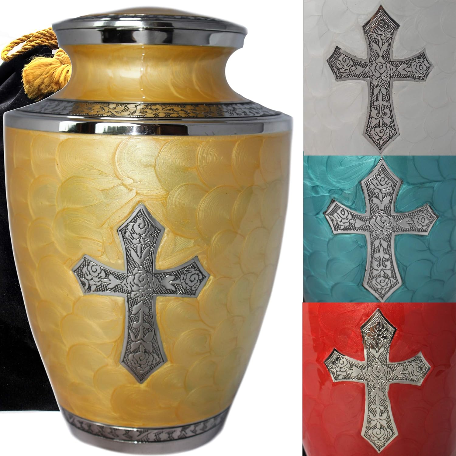 Glory to God Catholic/Christian Cross Cremation Urns for Adult Ashes for Funeral, Burial, Niche or Columbarium, 100% Brass, Cremation Urns for Human Ashes Adult 200 Cubic Inches (Large, Ocean)
