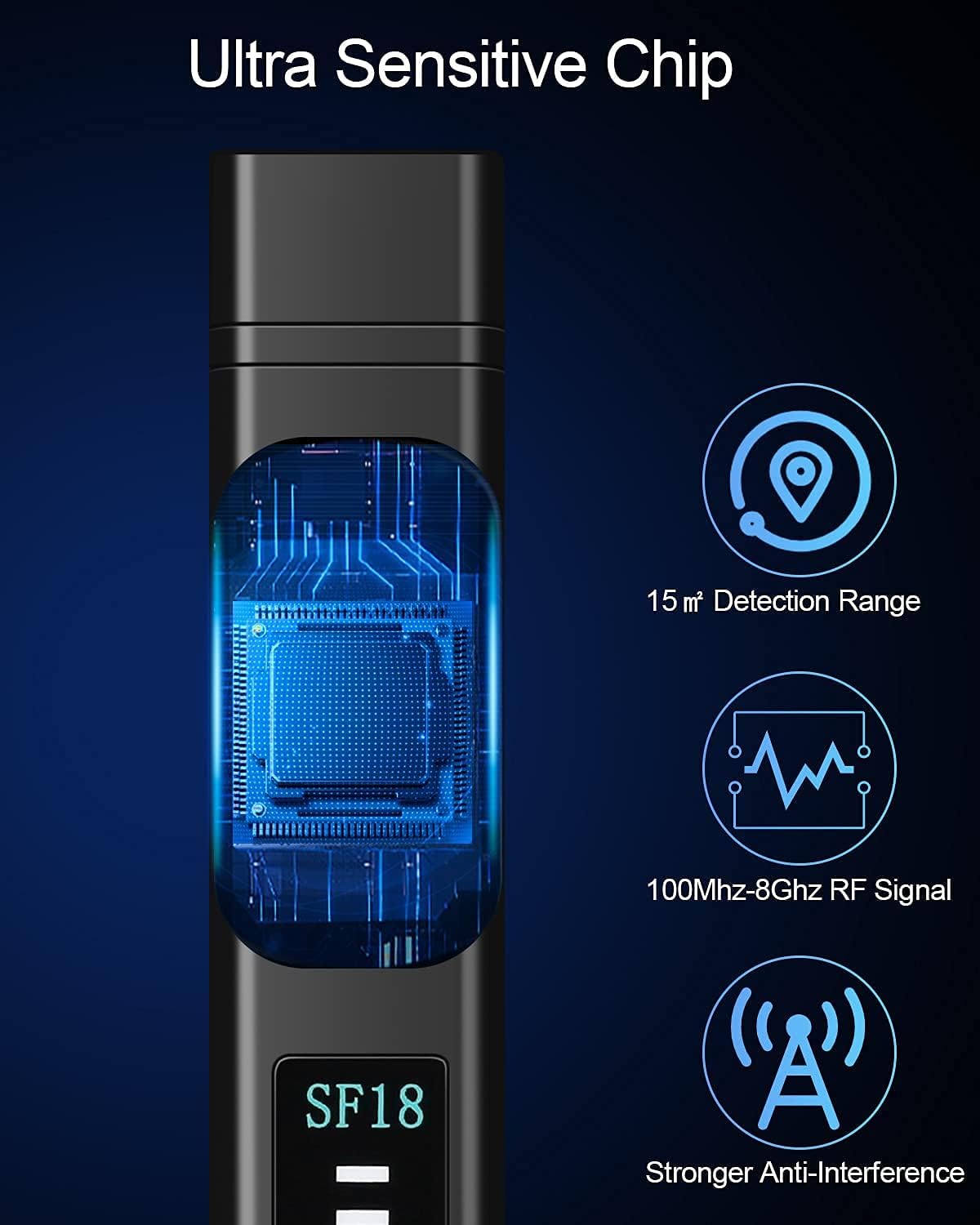 spy Finder Hidden Camera Detector,Portable Wireless Hidden Camera with 12 Levels Sensitivity, Bug Detector for Wireless Audio Bug Camera, 4 Professional Modes, Home Office Travel, Rectangle MAZEBLITZ