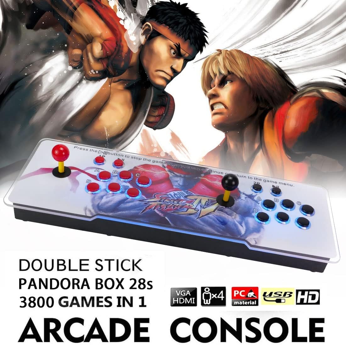 3D Arcade Game Console - 3800 Games Installed, Search Games, Support 50 3D Games, 1280x720P, Favorite List, 4 Players Online Game, 2 Player Game Controls,Rocker Retro (Red and White)