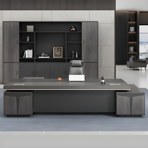 Modern Large Executive Desk with Drawer, L-Shaped Computer Desk Office Desk Home Office Furniture with Drawers Rustic Computer Table for Home Office with USB Power Outlet Storage Cabine