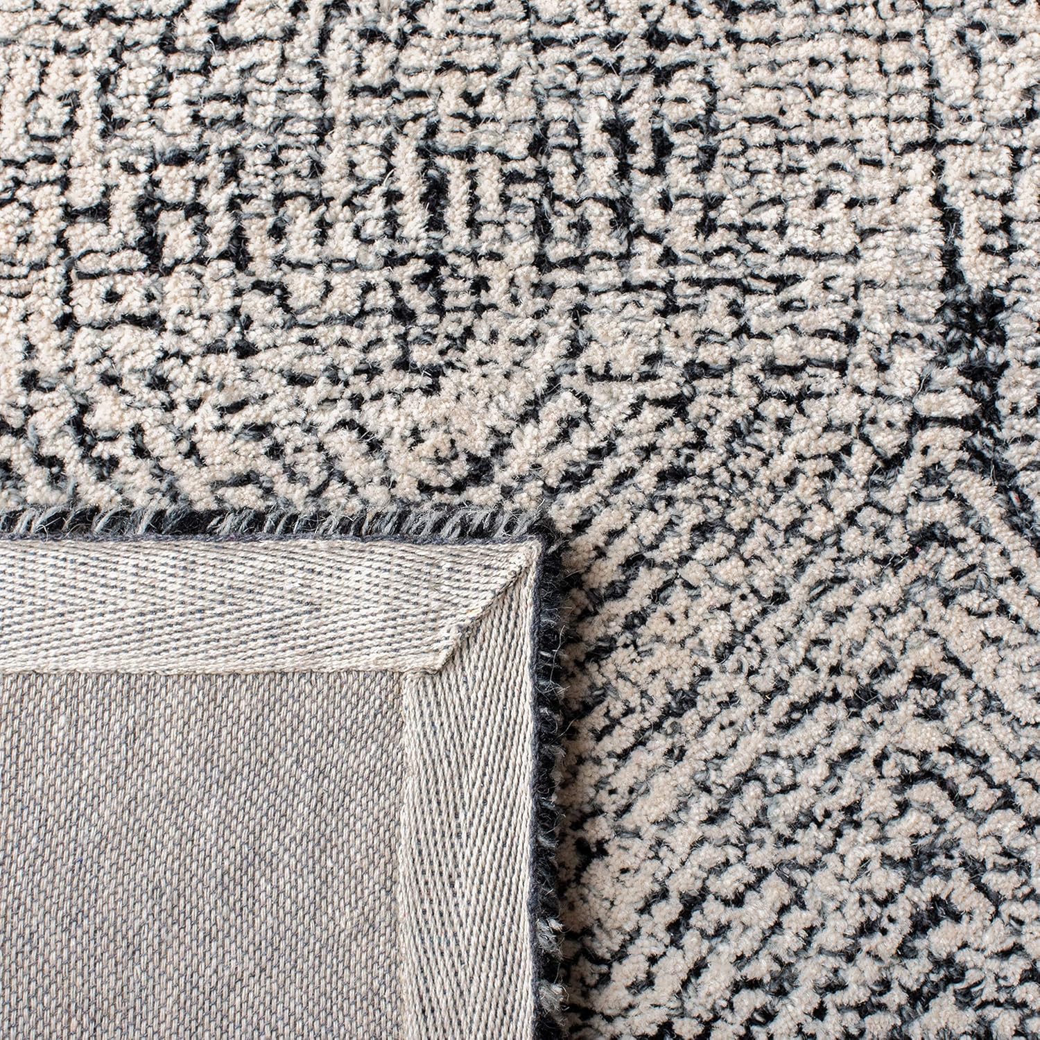SAFAVIEH Abstract Collection Area Rug - 9' x 12', Ivory & Charcoal, Handmade Wool, Ideal for High Traffic Areas in Living Room, Bedroom (ABT340H)