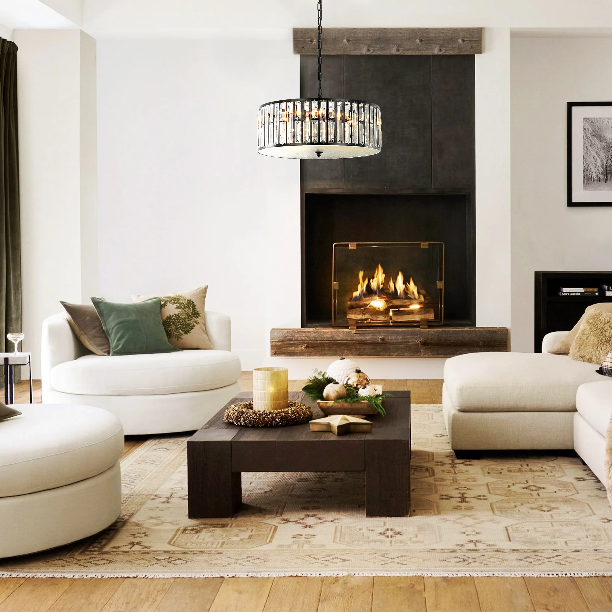 Velroa 6-Light Dimmable Crystal Modern Drum Shaded Chandelier (19)