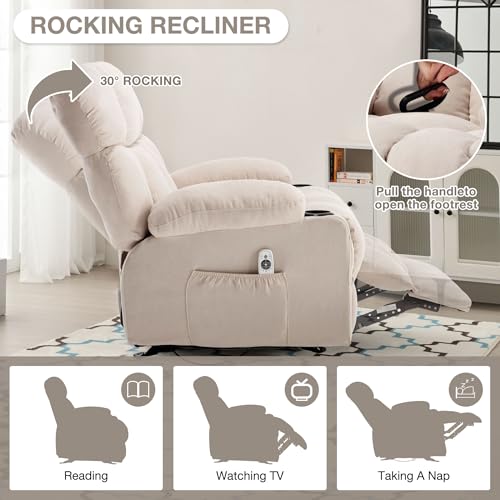 Massage Rocker Recliner Chair with Heat and Vibration Ergonomic Rocking Lounge Chair for Living Room Comfy Overstuffed Recliner with 4 Side Pockets,2 Cup Holders, USB Charge Port, Grey