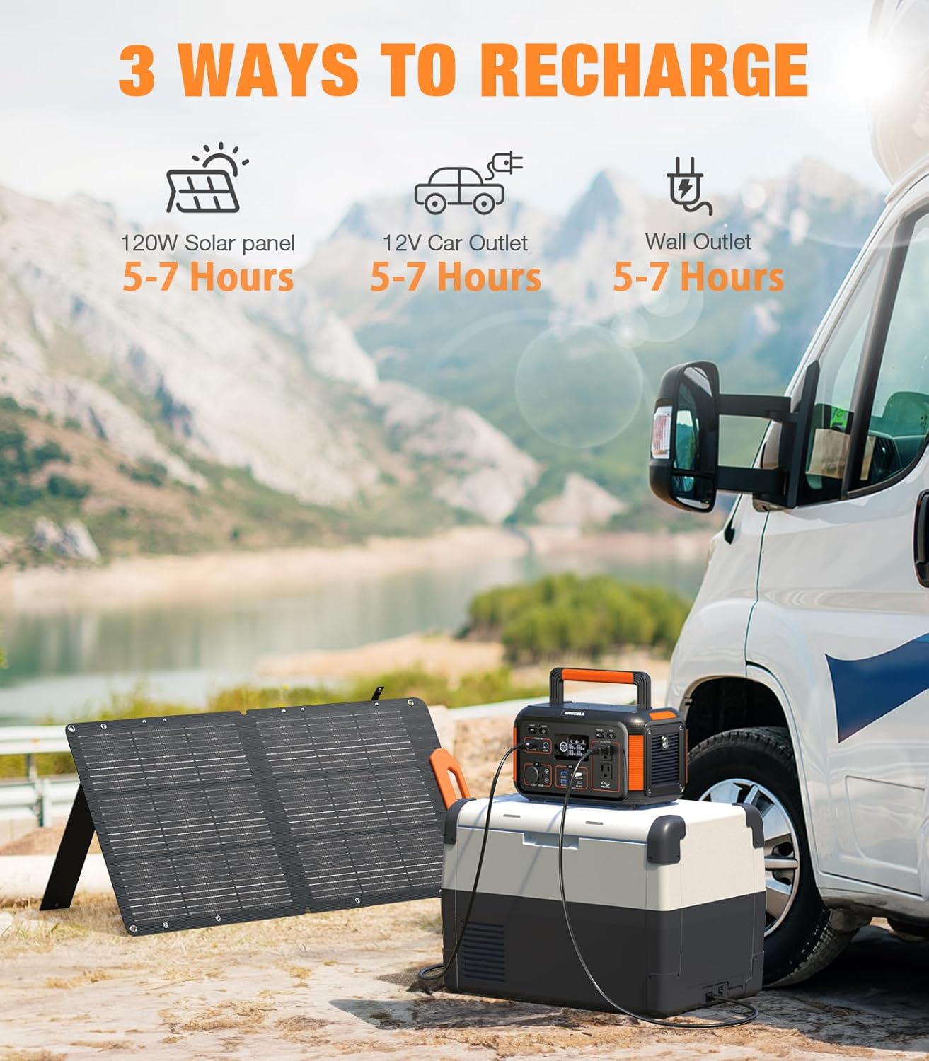 GRECELL Portable Solar Generator 500W with Solar Panel 100W, Portable Power Station 500W AC Outlet, Portable Solar Panel 21.5V 5.5A for Home Use Outdoor Camping Backup Emergency