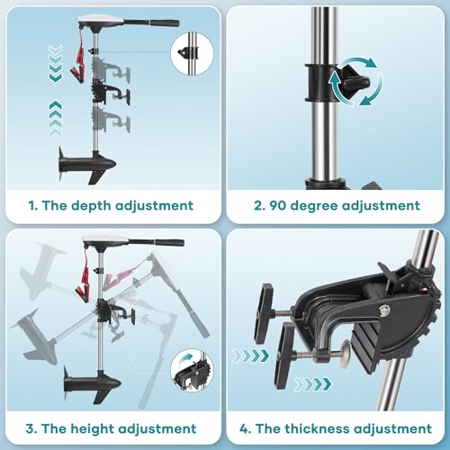 55lb Thrust Trolling Motor 8 Speed Electric Outboard Motor Kayak Motor with Adjustment 6-inch Extendable Handle, 30'' Shaft Length, LED Indicator, Transom Mounted for Kayak, Fishing Boat