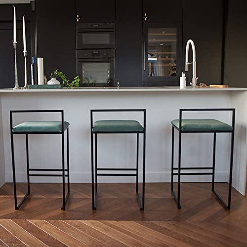 Set of 2 Height Bar Stools, Wrought Iron Dining Chairs Cushion Kitchen Barstools Low Back Pub Stools Breakfast Chairs with Low Back Metal Legs