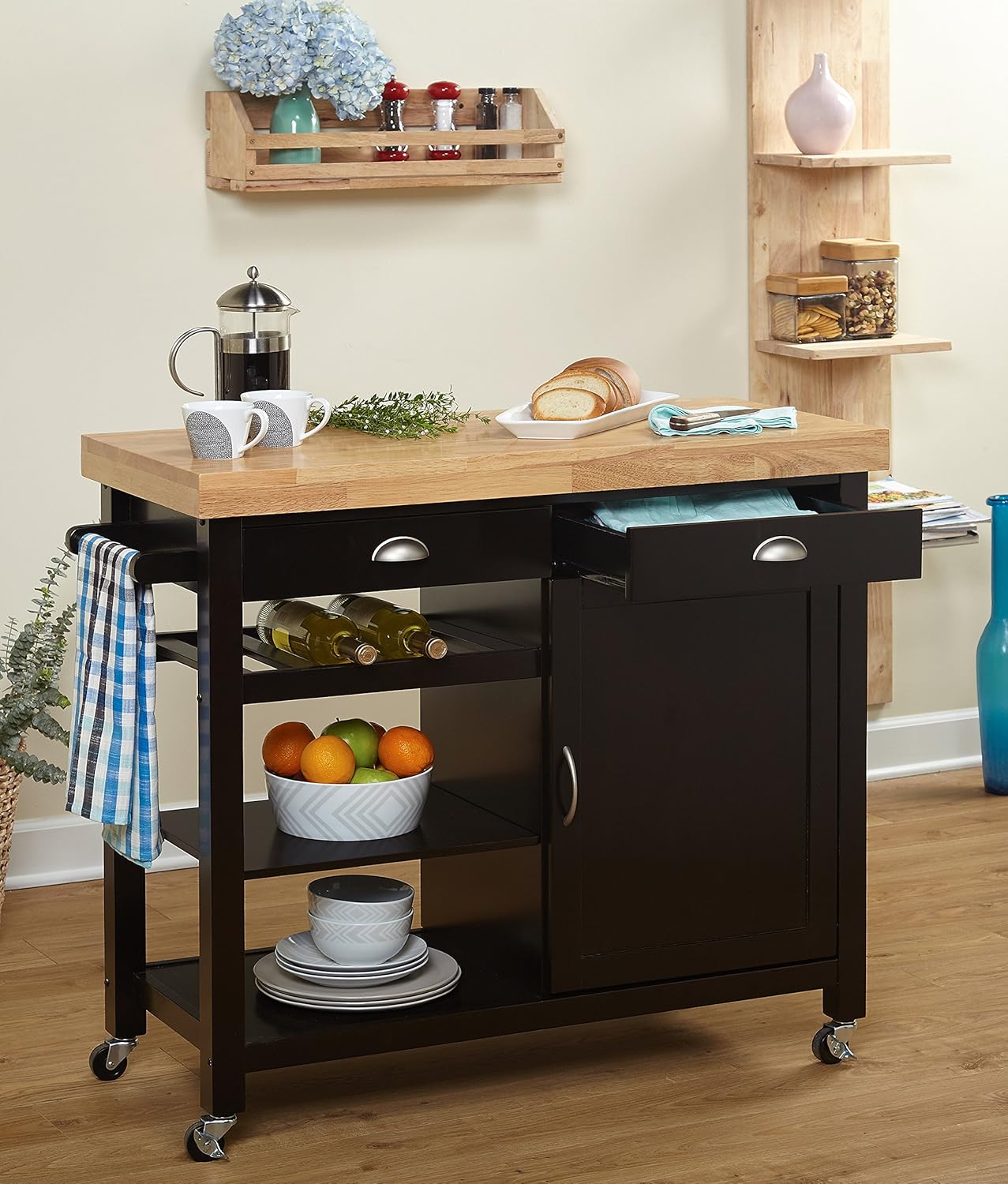 Hudson Storage Kitchen Cart, Wenge/Natural