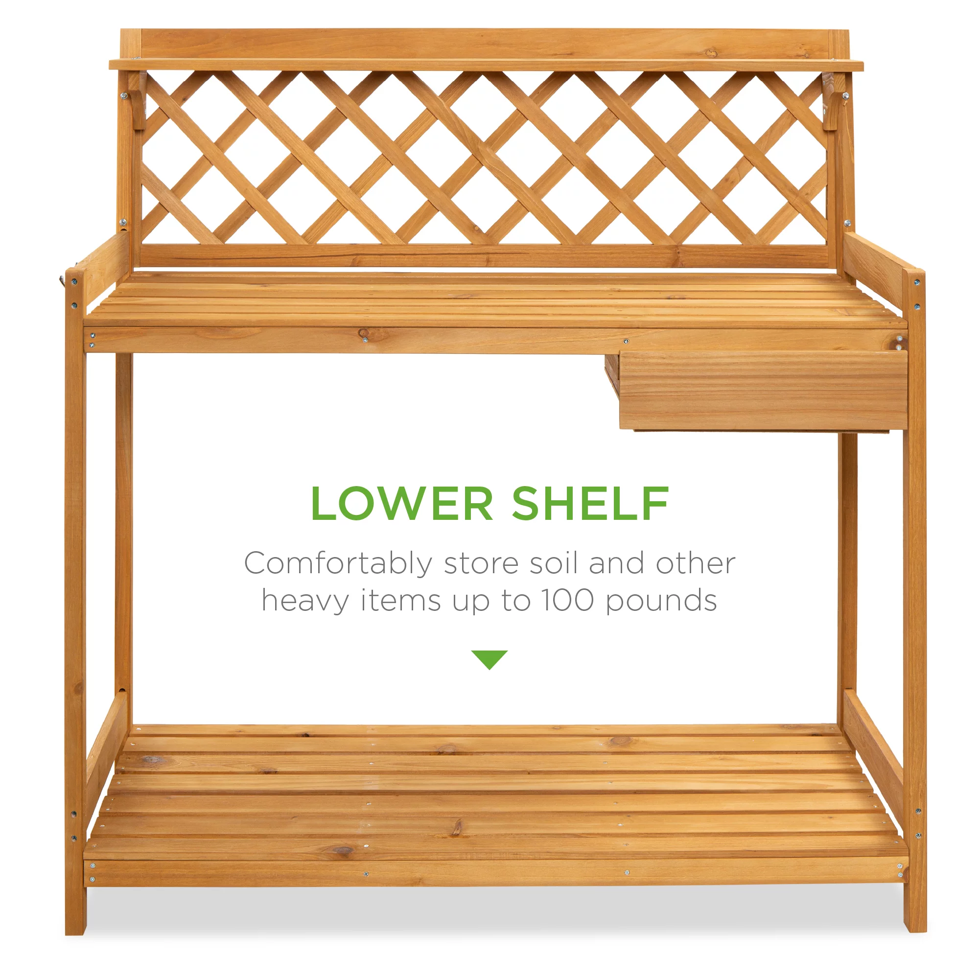 Best Choice Products Outdoor Wooden Garden Potting Bench, Workstation Table w/ Cabinet Drawer, Open Shelf - Natural