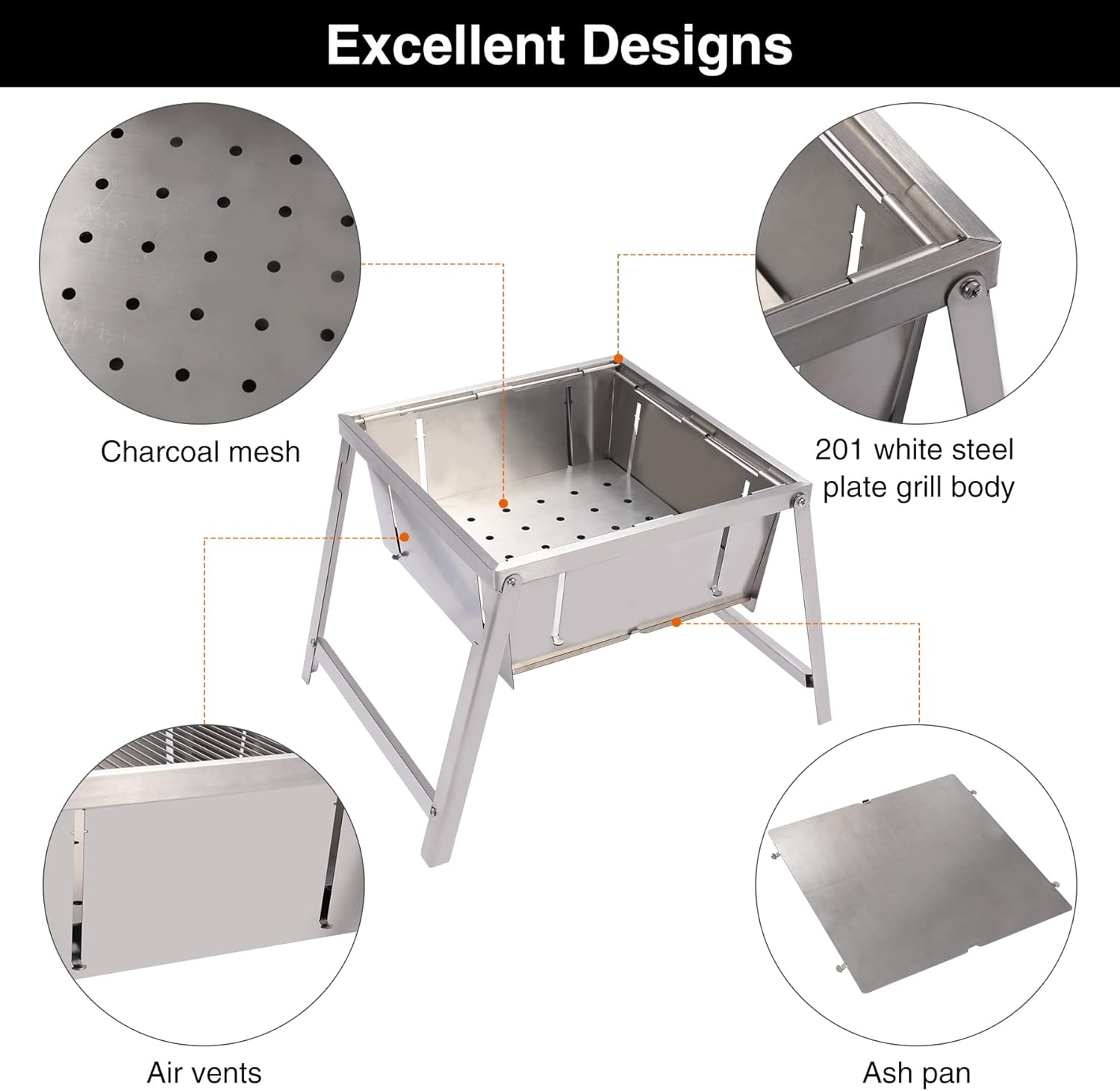 Lineslife Pop up Fire Pit for Camping Wood Burning, 12.8" Portable Folding Stainless Steel Charcoal Campfire Grill and Fire Pit with Garry Bag for Outdoor Cooking BBQ