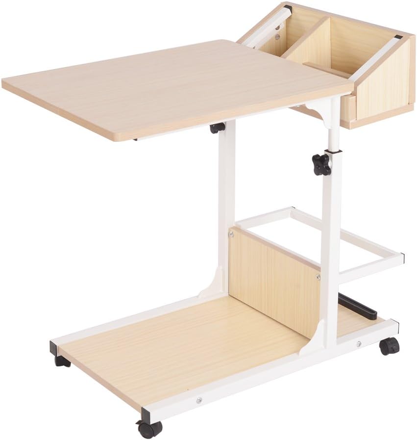 SogesPower Side Table,Heigh Adjustable Laptop Computer Stand Desk Mobile End Table Cart Tray Mobile Overbed Table with Storage Square,Side Table for Bedroom, Living Room, Sofa, Corridor, (Black)
