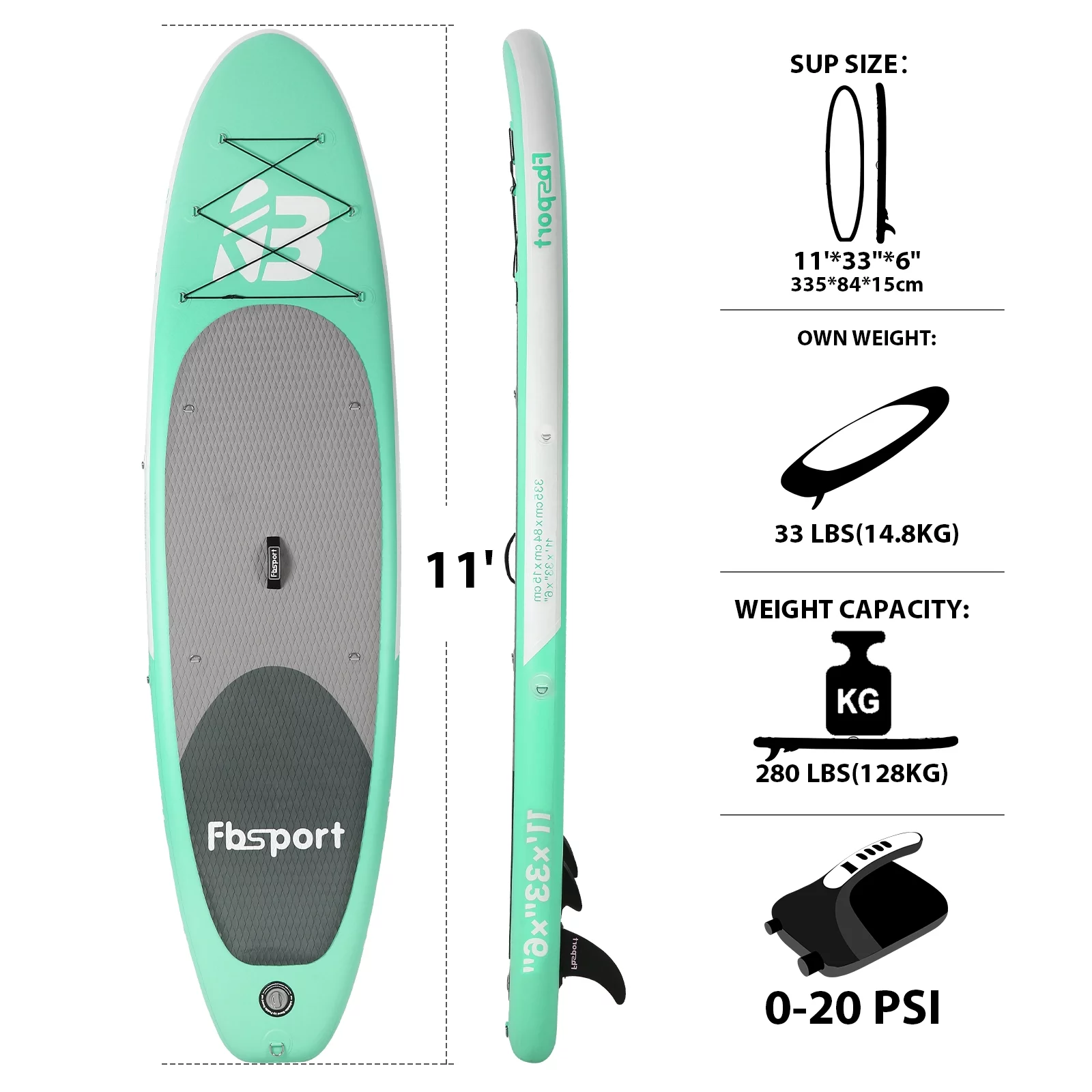 Fbsport Inflatable Elextric Paddle Board, Stand UP Paddleboard 11' Length with Electric Pump SUP Accessories