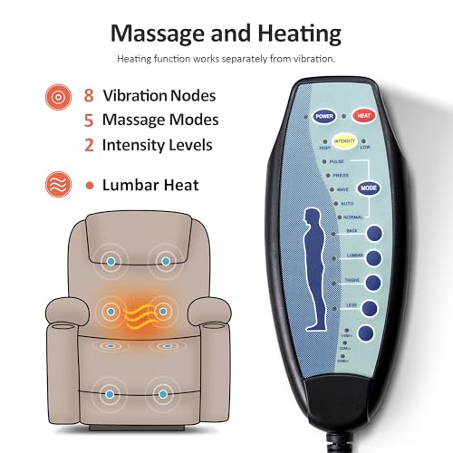 MCombo Power Lift Recliner Chair for Elderly, Lift Chair with Heat and Massage, FSC Certified, USB Ports, Cup Holders, Faux Leather 7040 (Black, Medium)