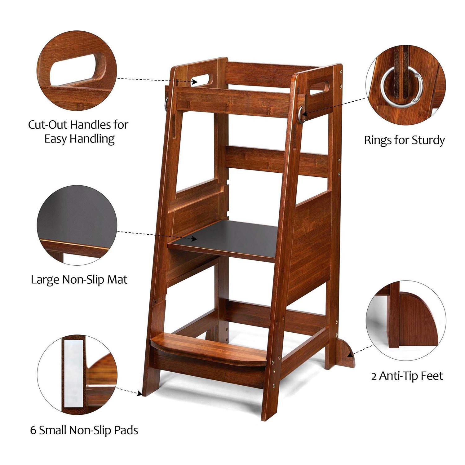 TOETOL Bamboo Toddler Kitchen Step Stool Helper Standing Tower Height Adjustable - Shop Hardware Tools Online Store